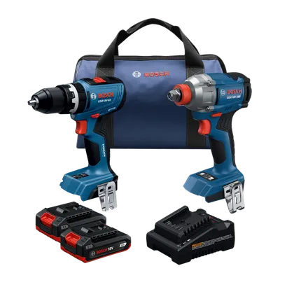 Product Image Dynamic of Bosch GXL18V-28B22 18V 2-Tool Combo Kit on a white background.