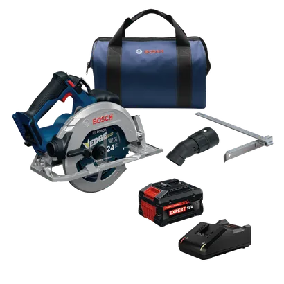 Dynamic Image of Bosch GKS18V-68-2B16X 18V Brushless 7-1/4 In. Circular Saw Kit on a white background.