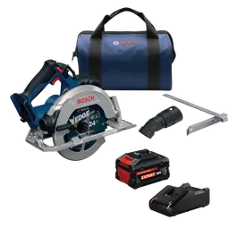 Dynamic Image of Bosch GKS18V-68-2B16X 18V Brushless 7-1/4 In. Circular Saw Kit on a white background.