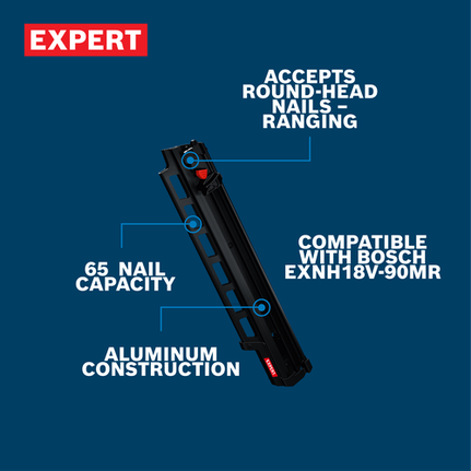 Walkaround Image of Bosch 21EXTMAG 21º Ext. Magazine on a blue background.