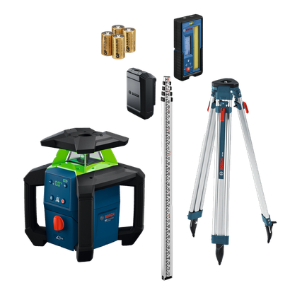 Dynamic Image of Bosch GRL18V-34NK 18V Horizontal/Vertical Rotary Laser Kit with accessories.