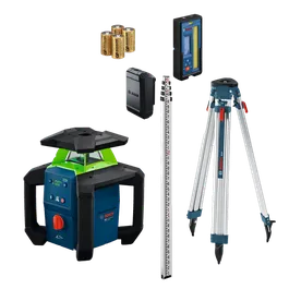 Dynamic Image of Bosch GRL18V-34NK 18V Horizontal/Vertical Rotary Laser Kit with accessories.