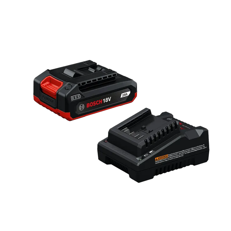 Dynamic Image of Bosch GXS18V-29N12 18V Starter Kit with 2 Ah Battery and Battery Charger.