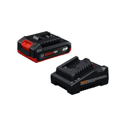 Dynamic Image of Bosch GXS18V-29N12 18V Starter Kit with 2 Ah Battery and Battery Charger.