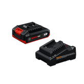 Dynamic Image of Bosch GXS18V-29N12 18V Starter Kit with 2 Ah Battery and Battery Charger.