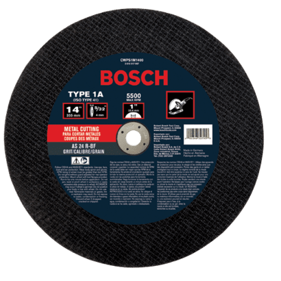 14 In. 5/32 In. 1 In. Arbor Type 1A (ISO 41) 24 Grit Metal Cutting Bonded Abrasive Wheel