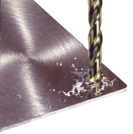 Foret perçant un trou dans une plaque métallique.