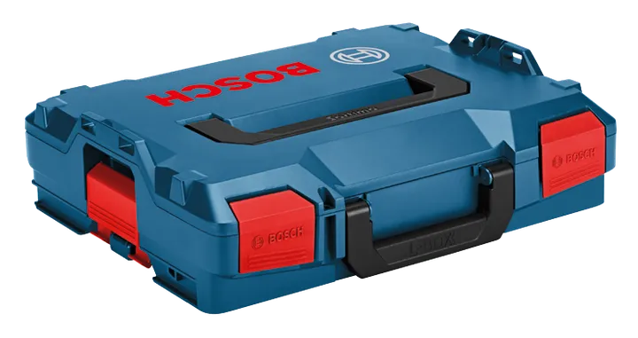 Coffret L-BOXX bleu et rouge Bosch avec inscription 'BOSCH' et logo Bosch visibles.