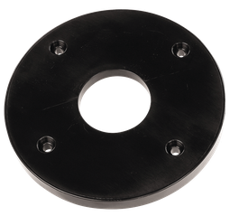 Bosch black circular part with four holes around the edge and a central hole.