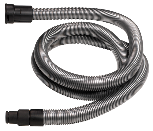 Corrugated silver hose with black connectors at both ends.