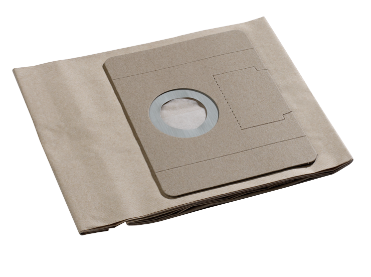 Vacuum cleaner bag with a cardboard mounting plate.