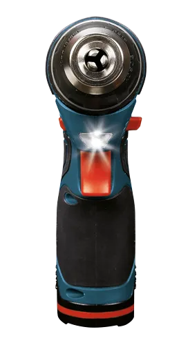 Bosch power drill, with visible light illuminating the work area.