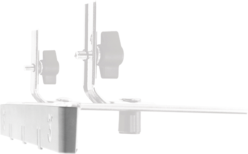 Metal bracket with bolts and knobs, with etched vertical lines and the number 3.