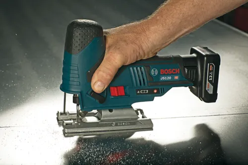 Bosch JS120 HD 12 V 4.0 Ah Li-ion jigsaw in use.