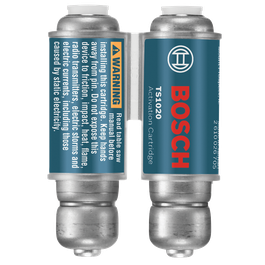 Bosch TS1020 Activation Cartridge; warning: read table saw manual before installing; keep hands away from pin; do not expose to friction, impact, heat, flame, radio transmitters, storms, and electric currents.