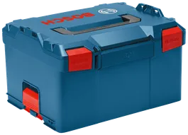 Bosch L-BOXX storage container with red latches and handles.