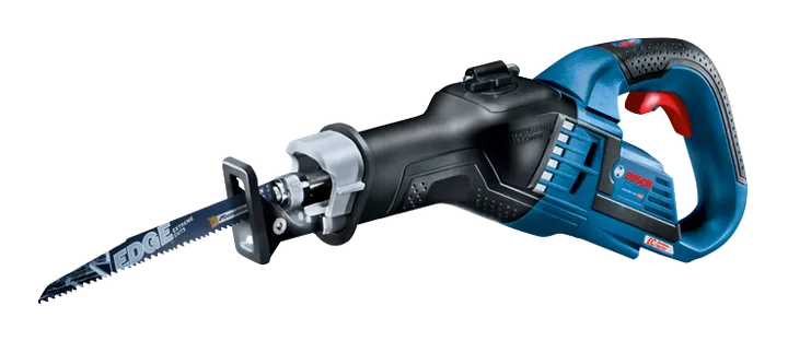 Bosch reciprocating saw, with "EDGE" blade and red handle.