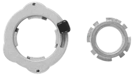 Bosch two metallic circular objects with notches and a black piece.