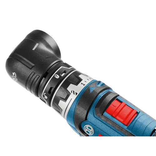Bosch Power tool with settings, blue and black with red button.