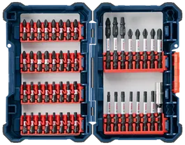 Bosch bit set in a blue plastic case.