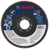 Bosch Type 29 flap disc, Z80G grit, 4 1/2" diameter, 13,300 RPM.