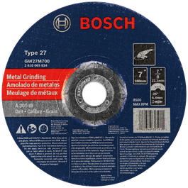 Bosch Type 27 metal grinding disc, GM2TM700, 7", 7/8" arbor, max RPM 8500.