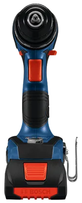 Bosch electric drill with blue and black casing, orange accents, and the brand name 'BOSCH' visible.