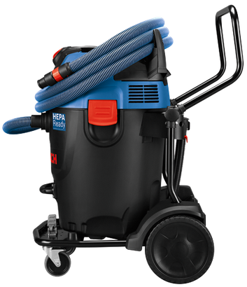 Bosch HEPA Ready vacuum cleaner, with black and blue accents.