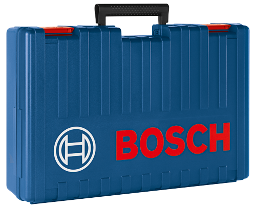 Bosch blue tool case with orange accents and black handle.