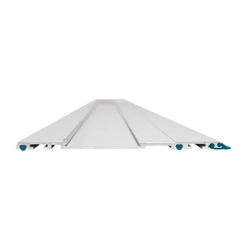 White metal threshold with green and blue details.