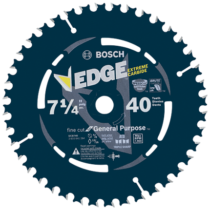 7-1/4 In. 40 Tooth Edge Circular Saw Blade for Fine Finish