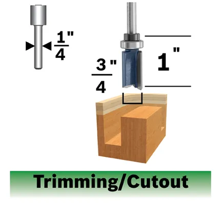3/4 In. x 1 In. Carbide-Tipped Double-Flute Top-Bearing Straight Trim Router Bit