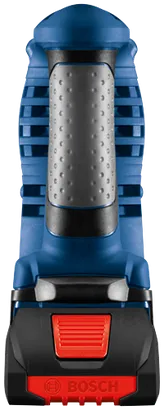 Bosch electric tool, with a blue and black body and an orange button. The Bosch logo is visible.