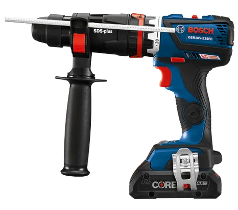 Bosch GSR18V-535FC Flexiclick drill, SDS-plus, with EC brushless motor and 4.0 Ah battery. The drill is sold separately.