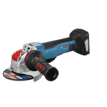 Bosch GWX18V-50PC HD angle grinder, with Bosch text on the handle, and a circular saw blade.