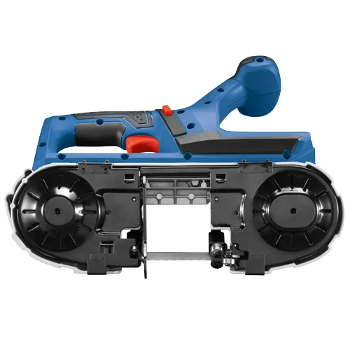 Bosch blue and black band saw with red buttons.