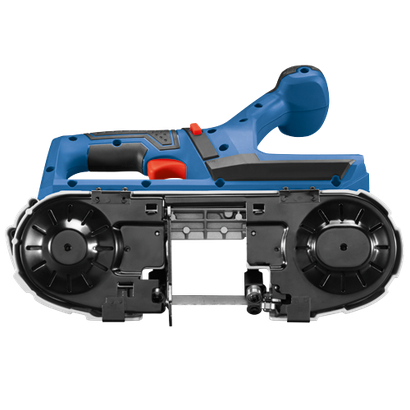 Bosch blue and black band saw with red buttons.