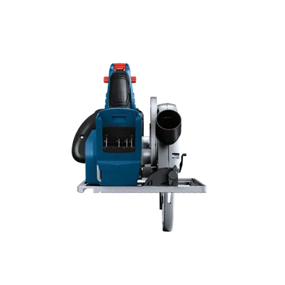 Bosch electric circular saw, blue and black with silver components.