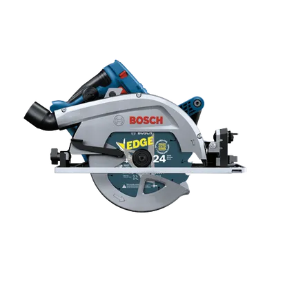 Bosch circular saw with "EDGE" blade, "OPTIMIZED FOR MORE CUTS", and "24" teeth.