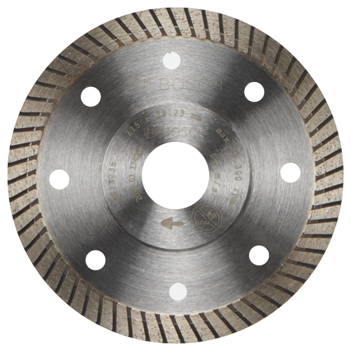 Bosch circular blade, with "115 x 22.23 mm", "max 80 m/s 12.300 rpm" markings.