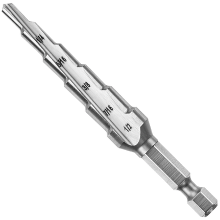 3/16 In. to 1/2 In. High-Speed Steel Turbo Impact Step Drill Bit