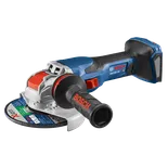 Bosch GWX18V-13C angle grinder, with BOSCH in red on the handle, and an X-LOCK grinding disc.