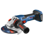 Bosch GWS18V-13C angle grinder with "BOSCH" printed on the handle. "Type 27" and model "GW27M600" visible on grinding disc.