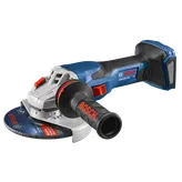 Bosch GWS18V-13C angle grinder with "BOSCH" printed on the handle. "Type 27" and model "GW27M600" visible on grinding disc.