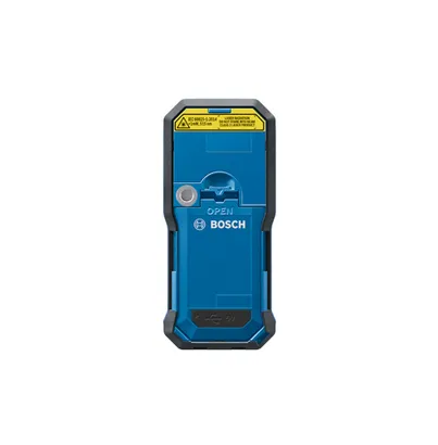 Bosch tool with "IEC 60825-1:2014 <1mW, 515 nm" and "LASER RADIATION DO NOT STARE INTO BEAM CLASS 2 LASER PRODUCT" warnings, "OPEN" text and "5V" marking.