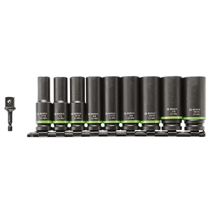 10 pc. Impact Tough™ Deep Well 1/2 In. Socket Set with 1/4 In. Hex to 1/2 In. Socket Adapter
