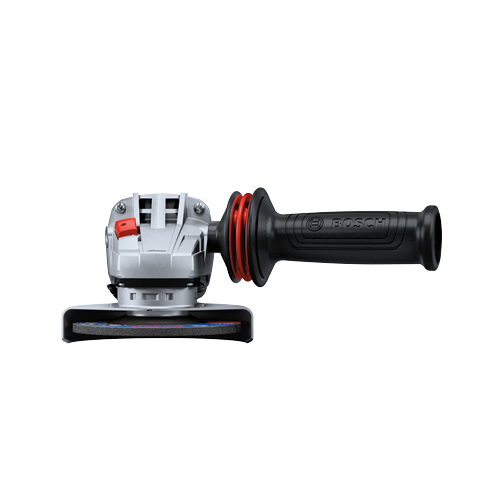 Bosch electric angle grinder with a black handle and a red ring.