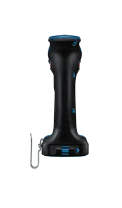 Bosch black and blue power tool with a metal hook.