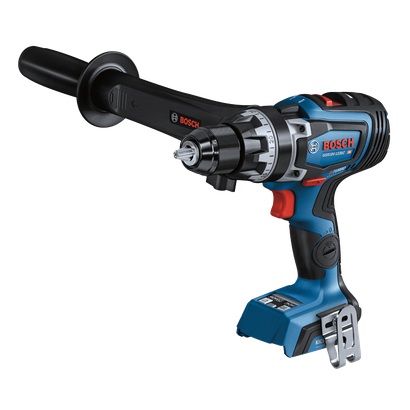 Bosch GSR18V-1330C HD Turbo brushless drill with a black handle attached.