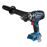 Bosch GSR18V-1330C HD Turbo brushless drill with a black handle attached.